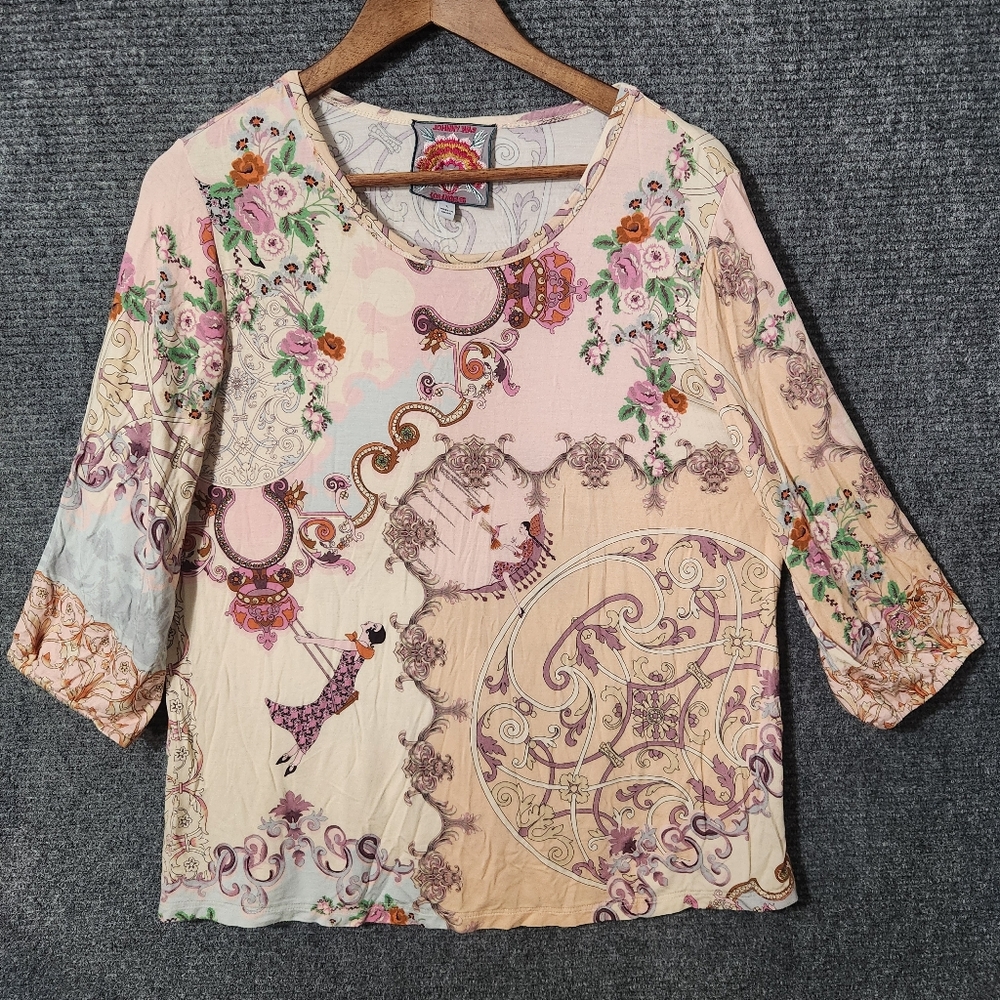 Johnny was Downtown Printed Elbow-Sleeve Top Size L